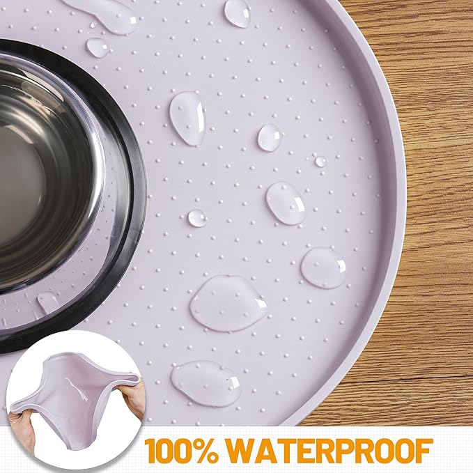 Hubulk 100% Waterproof Silicone Pet Feeding Mat with Raised Edge for Food and Water, Dog Bowl Mats, Cat Bowls Placemat with High Lip Protects Floor for Cats and Dogs (Dove, 32" L x 24" W)