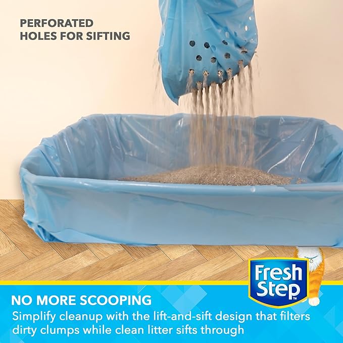 Fresh Step Jumbo Sifting Drawstring Cat Litter Box Liners, Heavy Duty Kitty Litter Bags for Extra Large Oval or Rectangle Pans, Helps Separate Waste for Easier Cleanup, 36 x 19 in, 7 Ct