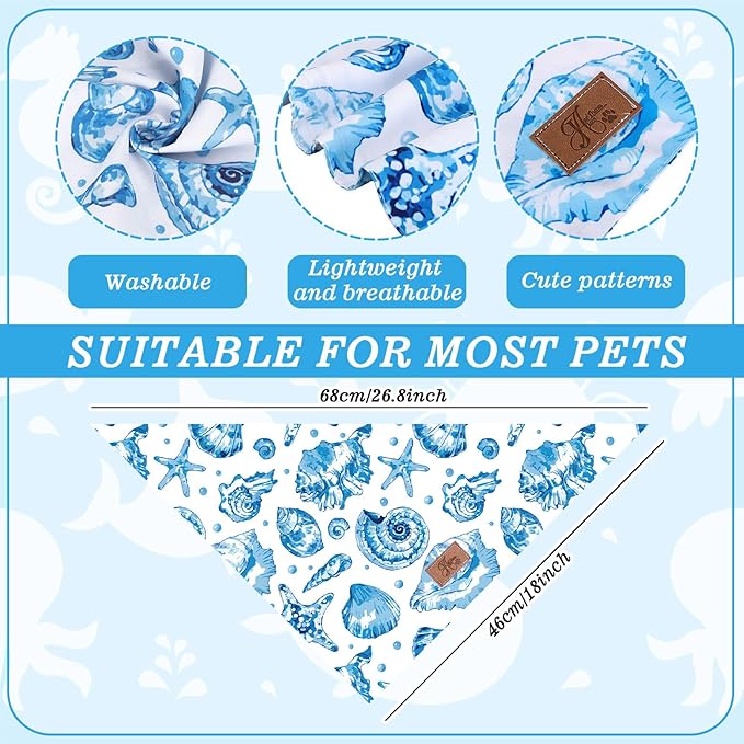 JarThenaAMCS 2Pcs Sea Dog Bandana Summer Ocean Animal Theme Triangle Pet Scarf Double-Sided Adjustable Pet Neckerchief for Hawaii Beach Party Decor Small Medium Large Dog Costume Accessories