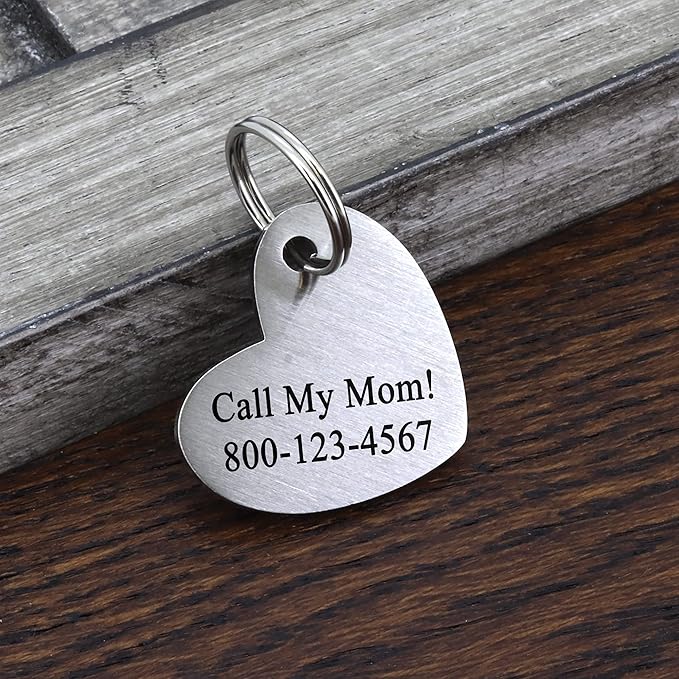 Ultra Joys Cat ID Tag Personalized Pet Tags, Durable Stainless Steel Small Pet Mini Dog Cat Tag Lightweight -Heart Tag in Rose Gold