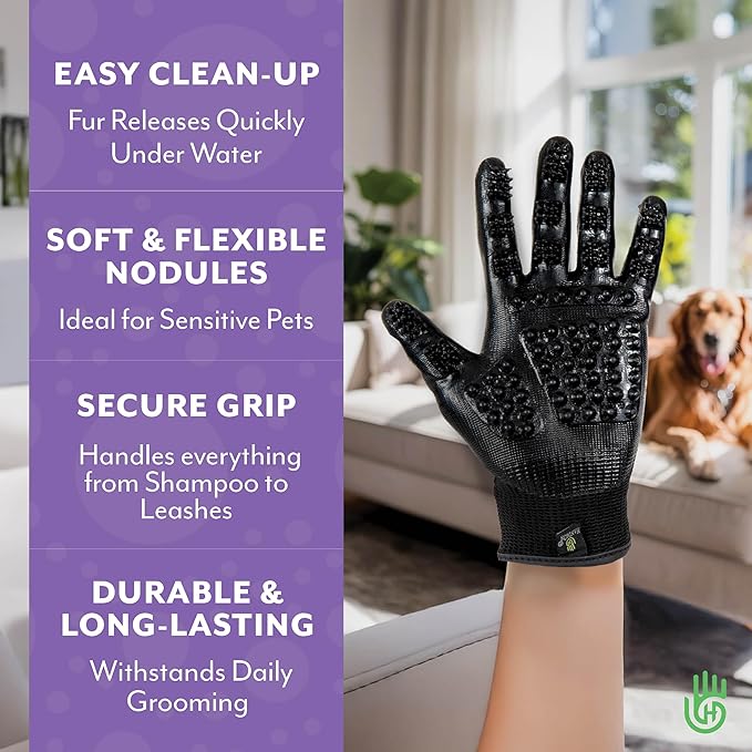 H HANDSON Pet Grooming Gloves - Patented #1 Ranked, Award Winning Shedding, Bathing, & Hair Remover Gloves - Gentle Brush for Cats, Dogs, and Horses (Green, Medium)