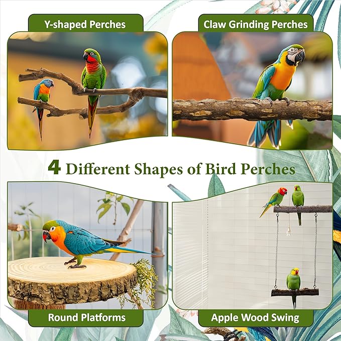 8pcs Bird Perches for Cage, Natural Wood Bird Perch for Parakeet/Cockatiel, 9.5“ Medium Bird Cage Stick, Bird Branches for Cages, Birdcage Accessories for Parrot Conure