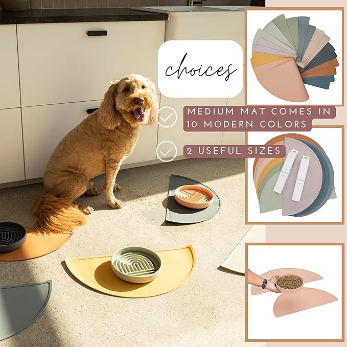 Should We Go - Waterproof Silicone Pet Food Mat - Non-Slip, Spill-Proof Feeding Mat for Floors, Raised Edge Design, Easy-to-Clean Rubber Pad for Dog & Cat Bowls, 21" Across x 10.5" Deep, Medium-Blush