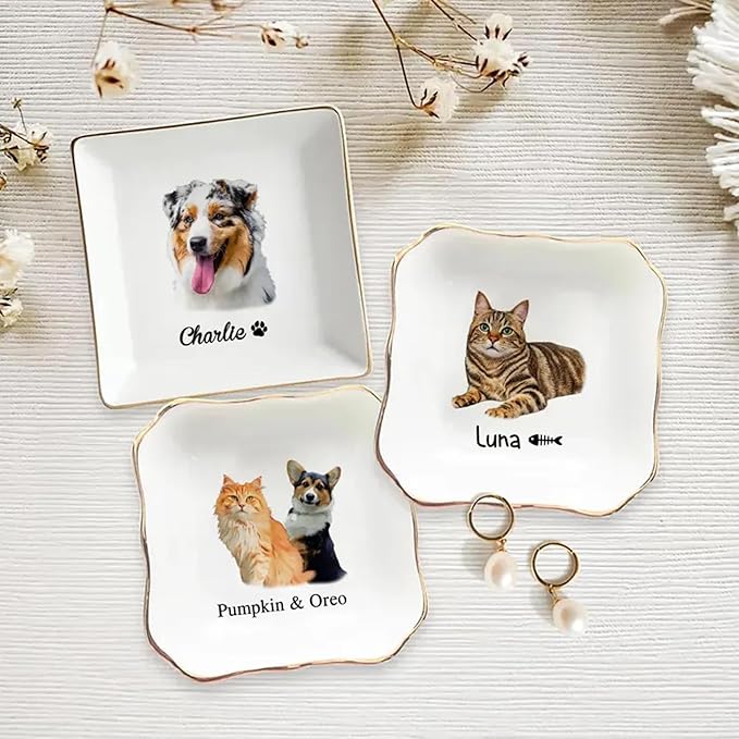 Custom Pet Photo Ring Dish, Personalized Pet Portrait Jewelry Dish, Pet Lover Gift, Dog Mom Cat Mom Gift, Custom Pet Trinket Tray, Decorative Trinket Dish for Dog and Cat Lovers