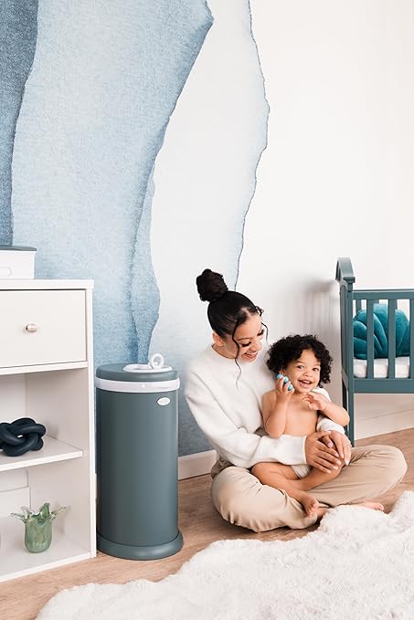 Ubbi Stainless Steel Diaper Pail, Odor Locking, No Special Bag Required, Award-Winning, Registry Must-Have, Open Water