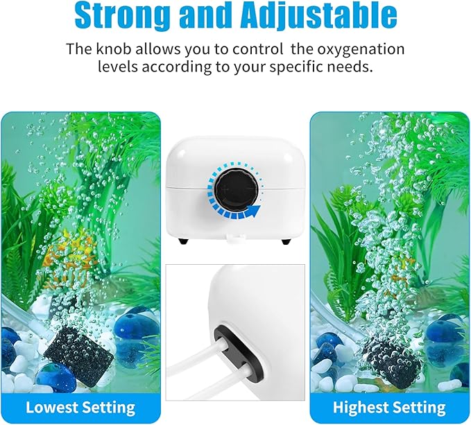 AQUANEAT Aquarium Air Pump for 20-210 Gallon Tank, Fish Air Bubbler, Hydroponic Oxygen Aerator with Stones, Airline Tubing, Check Valves