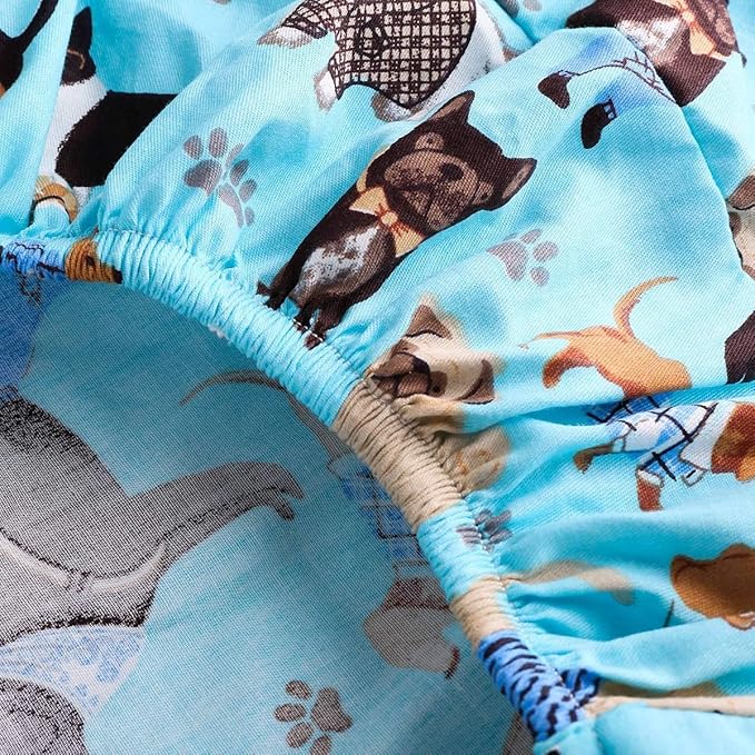 Dog Bed Covers Replacement Washable, Elastic Edged Pet Bed Protector with Cute Dog Pattern Design for Small & Medium Pet Beds, Cover Only (Blue, 36x27x6 Inch)