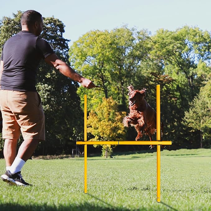TNZMART 2.6 FT Dog Agility Obstacle Course Backyard Set Wave Poles and Adjustble Hurdles Training Exercise Equipment for Dogs (Pack of 6 Yellow)