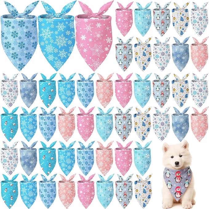Weewooday 50 Pcs Winter Bandanas Bulk for Dogs Snowflake Cats Bandanas Charm Soft Triangle Bibs Adjustable Scarf for Small Medium Large Pets Winter Costume(19.7 x 13.8 x 13.8 Inch)