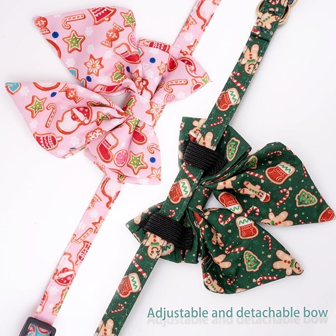 Faygarsle 2 Pack Christmas Cat Collar with Bow Tie - Breakaway Pink & Green Winter Collar for Boy & Girl Cats