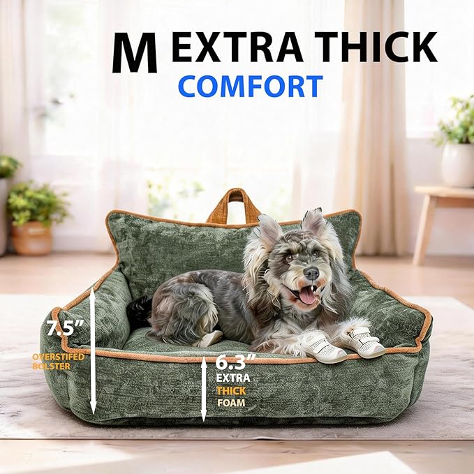 Orthopedic Dog Bed with Memory Foam, Washable Plush Pet Bed for Small, Medium & Large Dogs, Cozy Bolster Crate Dog Bed for Joint Support & Comfort.(Green)