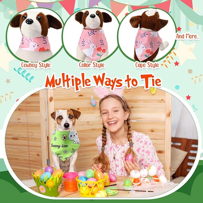 Chunful 50 Pcs Easter Dog Bandanas Bulk with Sayings Holiday Dog Bandanas Triangle Scarf Puppy Bibs Rabbit Costume Adjustable Cat Outfit Washable Bids Kerchief for Small Medium Large Pet