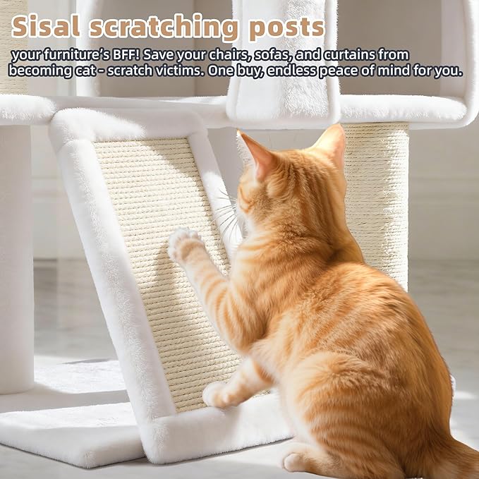 Cat Tree with Cat Condo and Two Hammocks, Cat Tree with Scratching Posts and Scratching Pads, Cat Tower for Indoor Cats, Activity Centre Climbing Tree with Playful Toy Balls, Beige