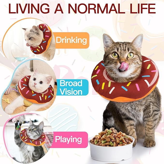 Cat Cone Collar Soft, Cute Cat Donut Collar After Surgery, Adjustable Kitten Recovery Cones to Stop Licking, Lightweight Neck Elizabethan Collars for Cats Kittens (Brown, Small)