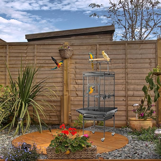 VINGLI Bird Cage with Rolling Stand for Parrots, Cockatiels, Budgies, Lovebirds, Small/Medium Birds (62“H with Play Top)