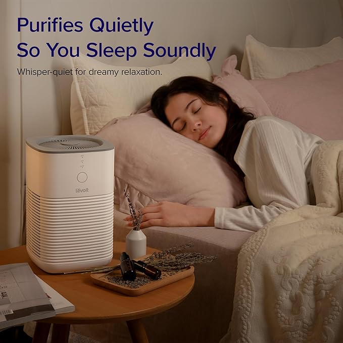 LEVOIT Air Purifier for Home Bedroom, AHAM Verifide, Freshens Small Room with Aroma Pad, For Smoke, Pollen, Pet Dander, Odor, Dust, Office, Desktop, 1 Pack, White
