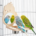 Feeder with Acrylic Mirror & Stainless Steel Bowls, Natural Wood Perch, Cage Accessories, Parakeet Cage Supplies, Tool-Free Adjustable Kit for Parakeet, Cockatiel & Lovebird