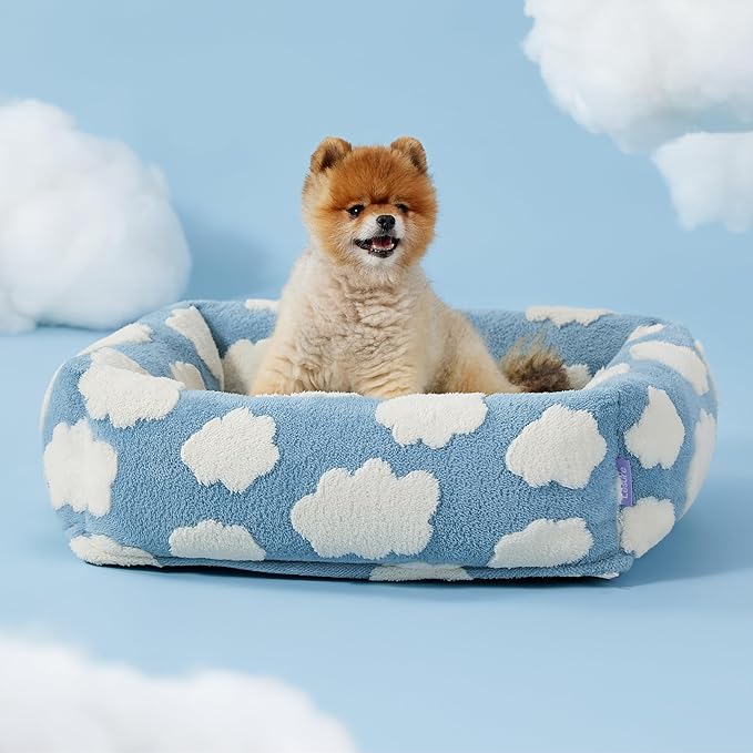 LE SURE Cute Dog Bed for Small Dogs - Washable Puppy Beds,Cozy Rectangle Orthopedic Pet Sofa with Jacquard Shaggy Plush & Anti Slip Bottom,25x21x7inches