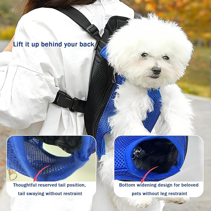 Pet Carrier Backpack, Adjustable Pet Front Carriers for Small Medium Dogs Cats 5-18 Lbs, Legs Out, Dog Cat Carrier Backpack for Hiking,Camping,Traveling,Cycling (Blue, Large（Fit:10-18lb）)