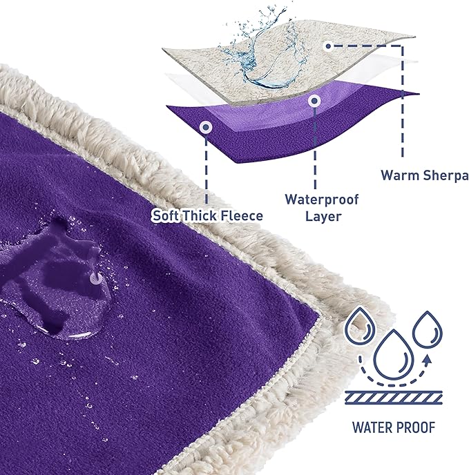 Kritter Planet Waterproof Bed Blanket for Dogs, Washable Stain Proof Pad Bed Cover, Reversible Leakproof Furniture Protector, Liquid Proof Blanket for Couch Sofa, 80x60 inch, Queen Size, Purple