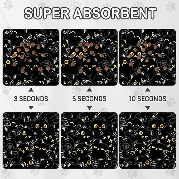 Cat Food Mat for Pet Dog Food Mat, Black Cat Absorbent Quick Dry Dog Bowl Mats for Food and Water, Non-Slip Cat Pet Feeding Mats for Floor Placemats 12"x20"