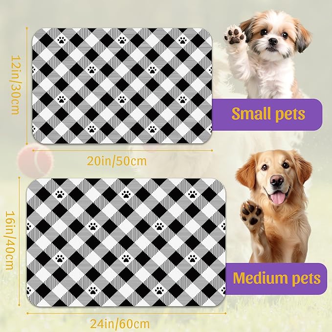 Cat Checked Plaid Dog Cat Food Mat, Absorbent Feeding Mat with Fast-Dry Surface, Rubber Backing for Messy Drinkers – 16x24 Inch
