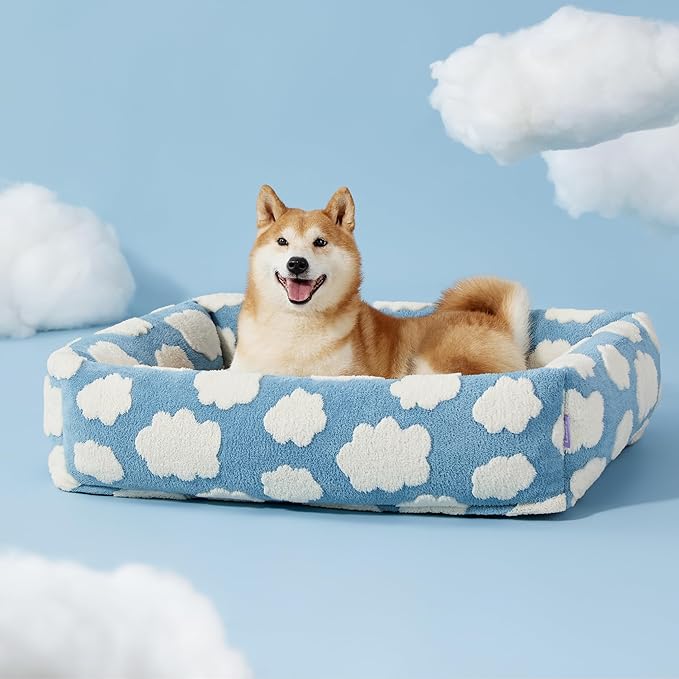 LE SURE Cute Dog Bed for Large Dogs - Washable Pet Beds,Cozy Rectangle Orthopedic Sofa with Jacquard Shaggy Plush & Anti Slip Bottom,36x27x8inches