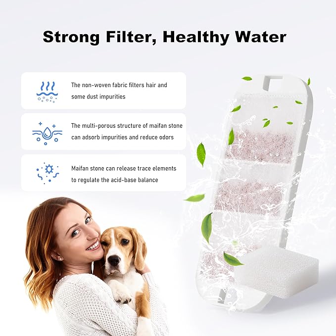 6 Pack Dog Water Fountain Filters, Filter Replacement for HOLAPAW 2.1Gal/8L Dog Water Bowl Dispenser, 6 Filters + 6 Sponges