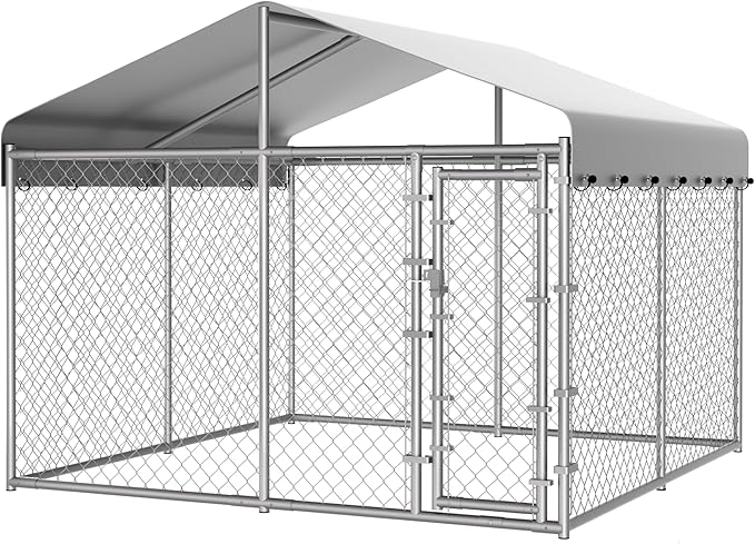 HITTITE Extra Large Outdoor Dog Kennel, 10x10x6.56ft Anti-Rust Dog Kennel Outside with Roof, Galvanized Chain Link Dog Runs for Outside with Secure Lock