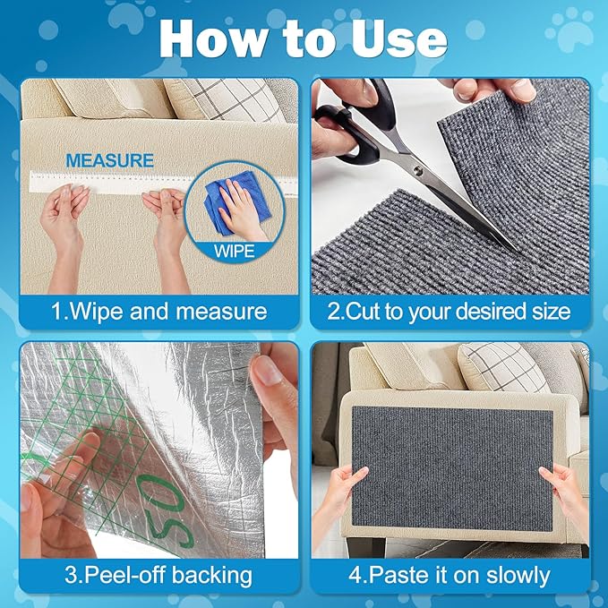 ENONCI Anti Scratch Pads for Cats, Furniture Protector for Couch Corners - 78.7x15.8 Inch Cat Scratching Mat, Replaceable Climbing Wall Scratcher
