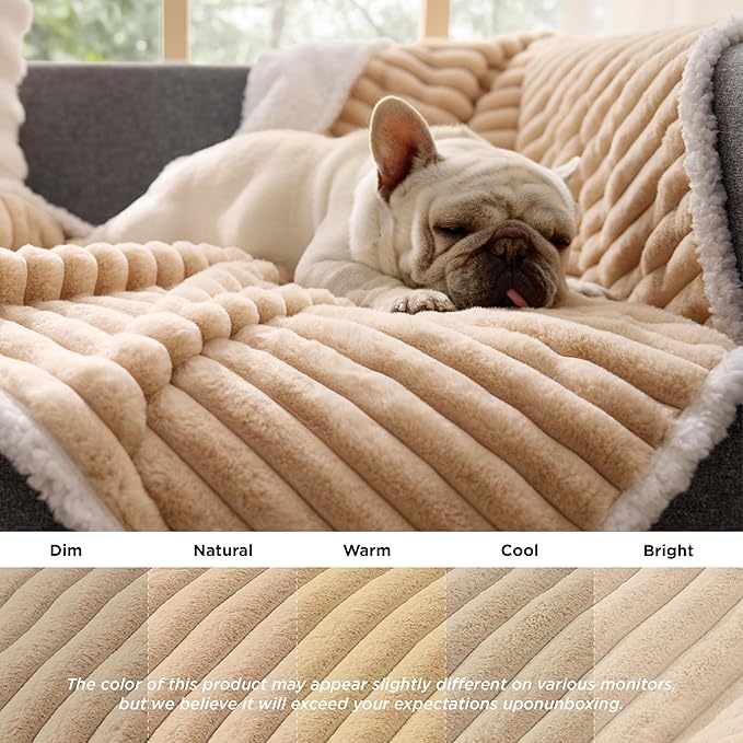Bedsure ComfyFleece™ Waterproof Dog Blankets for Medium Dogs - Soft Puppy Cat Blanket Corduroy Fleece Washable, Cozy Calming Reversible Furniture Protection for Pet Kitten Doggy,30"x40", Tuscan Beige
