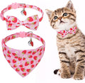 EXPAWLORER Cute Cat Collar Breakaway with Bells - 2 Pack Fruit Adjustable Pet Collar with Removable Bow Tie and Bandana, Safety Buckle for Girl Boy Cats Kitten, Strawberry