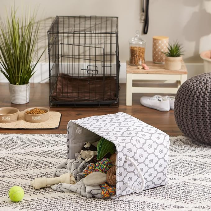 Bone Dry Pet Storage Collection Lattice Paw Print, Medium Rectangle, White/Gray