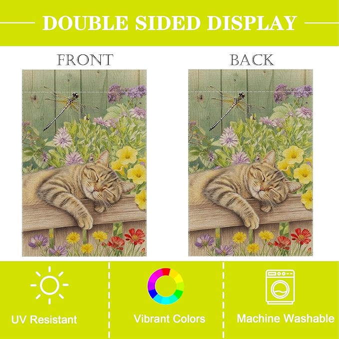Sleeping Cat Garden Flag Double Sided Home Decorative, Spring Summer Garden Flag Lawn Yard House Outdoor Decor 12 x 18 inch