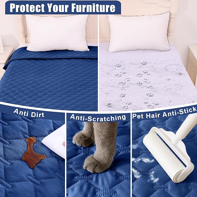 Smiry Waterproof Dog Bed Cover Blanket, Soft Reversible Pet Blanket, Washable Leakproof Cats Dogs Couch Cover for Sofa, Couch, Furniture (82x102 Inch, Navy/Blue)
