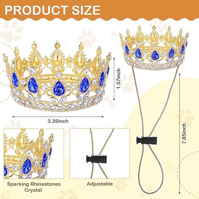 Abbylike Pet Rhinestone King Crown, Queen Crown for Birthday New Year Costume for Small Dog Cat Cosplay Party Accessories Adoption Celebration Wedding Birthday Photos Prop Costume(Blue,Medium)