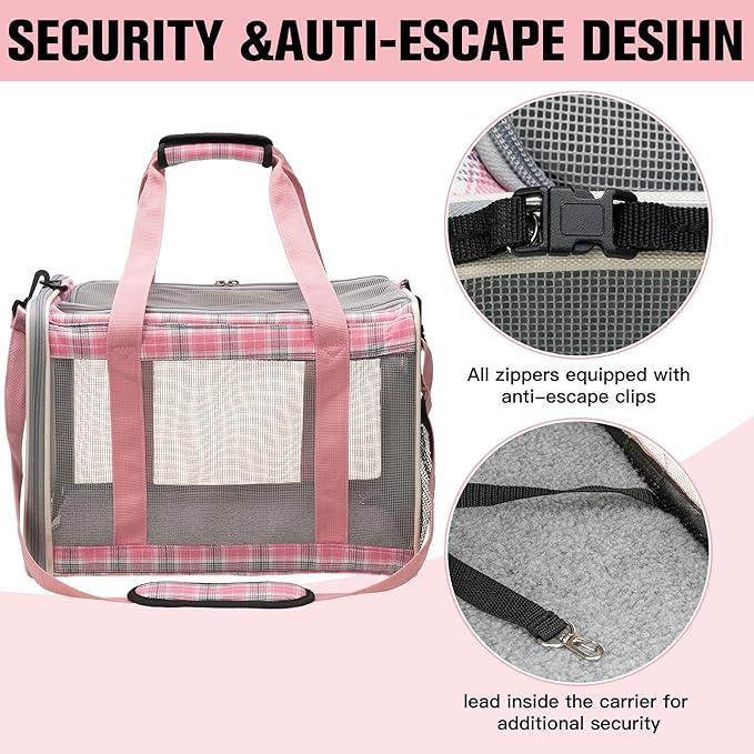 EXPAWLORER Large Cat Carrier Dog Carriers Soft for Small Medium Cats Puppies Up to 20lbs, Airline Approved Pet Carrier Soft-Sided Collapsible Pet Travel Carrier Fit 2 Kitties (Pink)