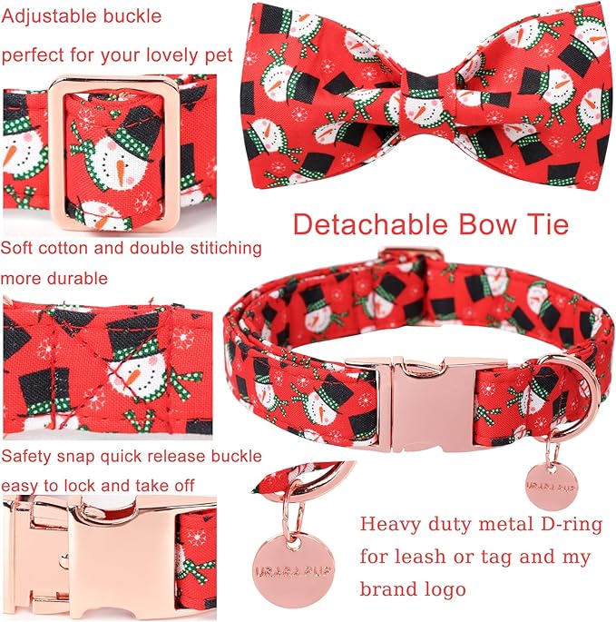 Christmas Dog Collar with Bow Tie, Christmas Collar for Puppy Girl Boy Dog or Cat, Bowtie Dogs Collars with Durable Metal Buckle, Cute Pet Collars, XS