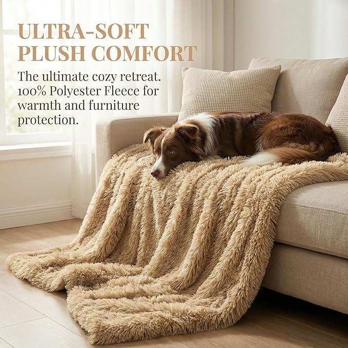PJYuCien Dog Blankets for Medium Large Dogs Washable - Fluffy Fuzzy Cat Blanket for Couch, Puppy Throw for Furniture with Polyester Fleece, Super Soft Plush for Pet Kitten Doggy, Brown, 50" x 60"