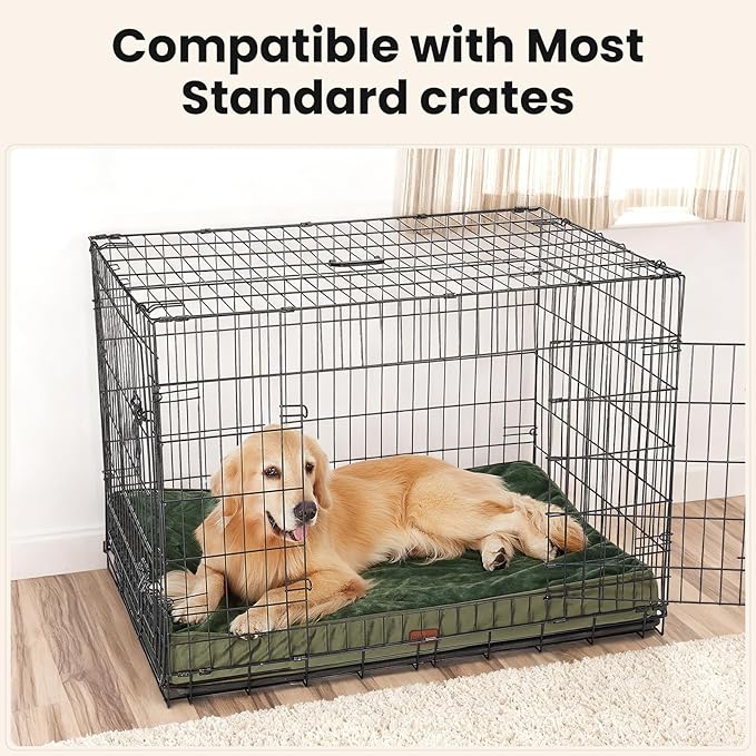 OhGeni Orthopedic Waterproof Dog Bed for Large Dogs, Machine-Washable Removable Cover in Easy-Clean Fabric, High Density Foam & Easy-Carry Handle, Suitable for Crate, 41 inch (Green)