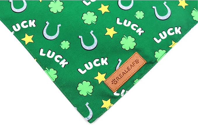 Realeaf St. Patrick's Day Dog Bandanas 2 Pack, Reversible Green Dog Scarf for Boy and Girl, Premium Durable Fabric, Holiday Bandana for Large and Extra Large Dogs Pets (X-Large)
