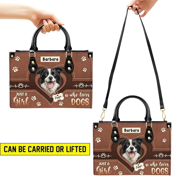 Personalized Pet Mom Leather Handbag – Custom Name Dog Cat Photo Purse, Pet Lover Gifts for Women, Christmas