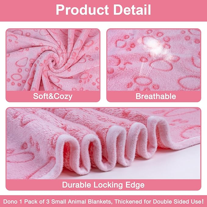 Dono 1 Pack 3 Dog Blankets, Soft Fluffy Fleece Pet Blanket Warm Sleep Mat Paw Print Design Puppy Kitten Throw Blankets Doggy Blanket for Dogs