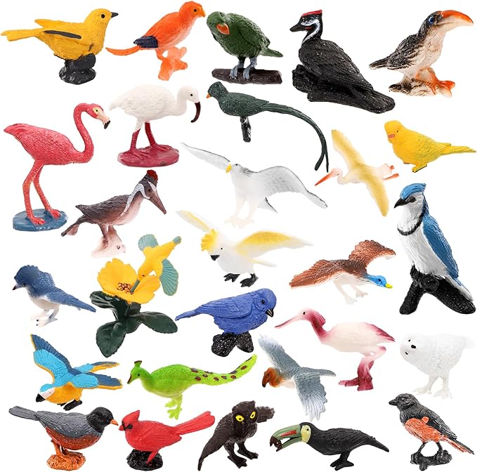 ZENFUN 29 Pieces Realistic Bird Animals Figurines, Mini Bird Model, Birds Cake Cupcake Topper, Parrot Figurine, Miniature Birds Animal Figure for Birthday Party Supply