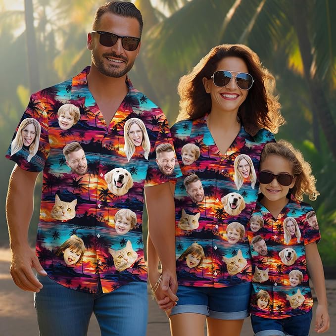 Custom Hawaiian Shirt with Face Photo Picture for Men Women Kids Youth Adult, Tropical Personalized Hawaiian Shirts Gift