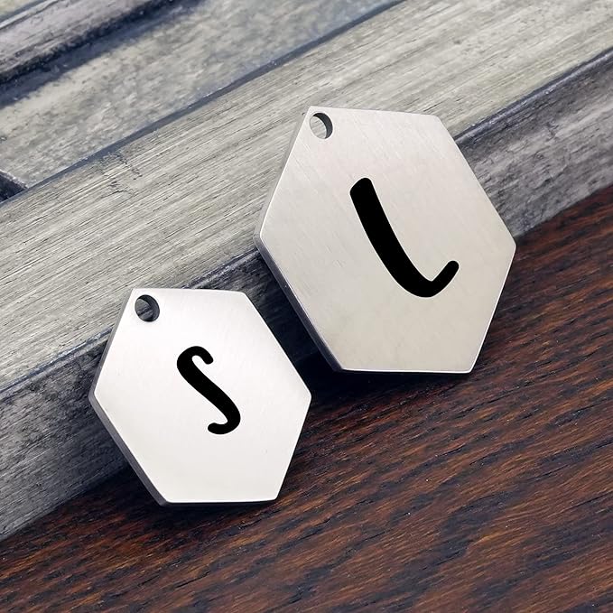 Ultra Joys Custom Personalized Hexagon Dog ID Tag - Brushed Stainless Steel Silver Large