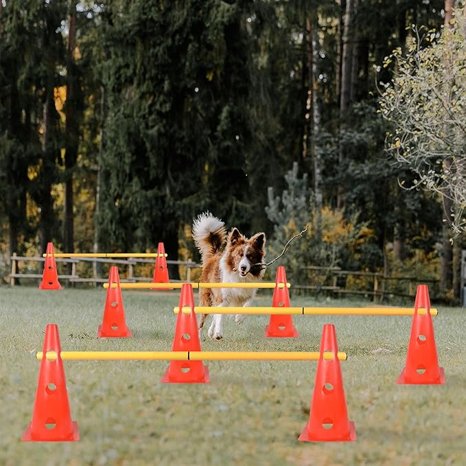 TNZMART Dog Agility Hurdle Cones Pet Jump Training Set Dog Agility Course Backyard Set Adjustable Obstacle Training Set (Orange, 6 Sets)