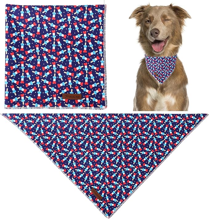 4th of July Dog Bandana, Patriotic Bandana for Small Medium Dog, Cute Patriotic Puppy Bandana, Cotton American Flag Pet Triangle Bid Scarf Kerchief for Girl Boy Dogs or Cats