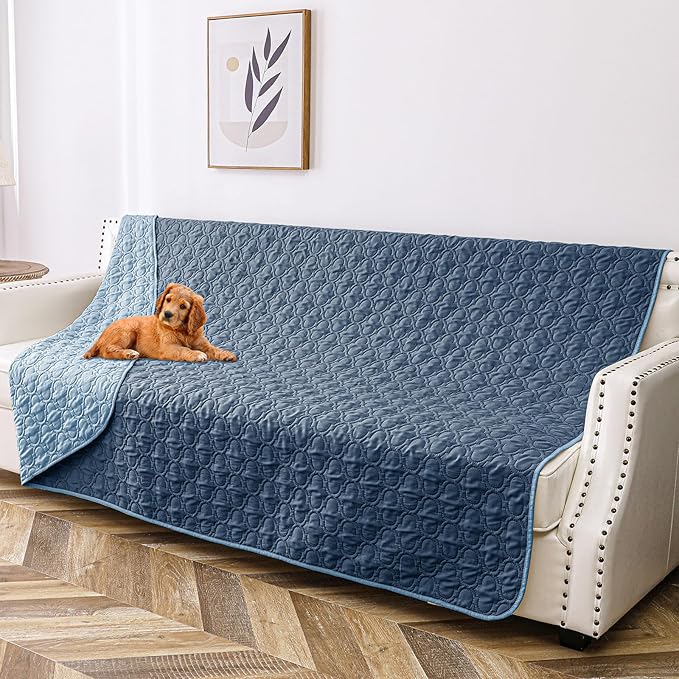 Waterproof Blanket for Bed, Reversible Dog Couch Cover Pet Sofa Furniture Protector Machine Washable King Size(82x102 Inch, Lightblue+Darkblue)