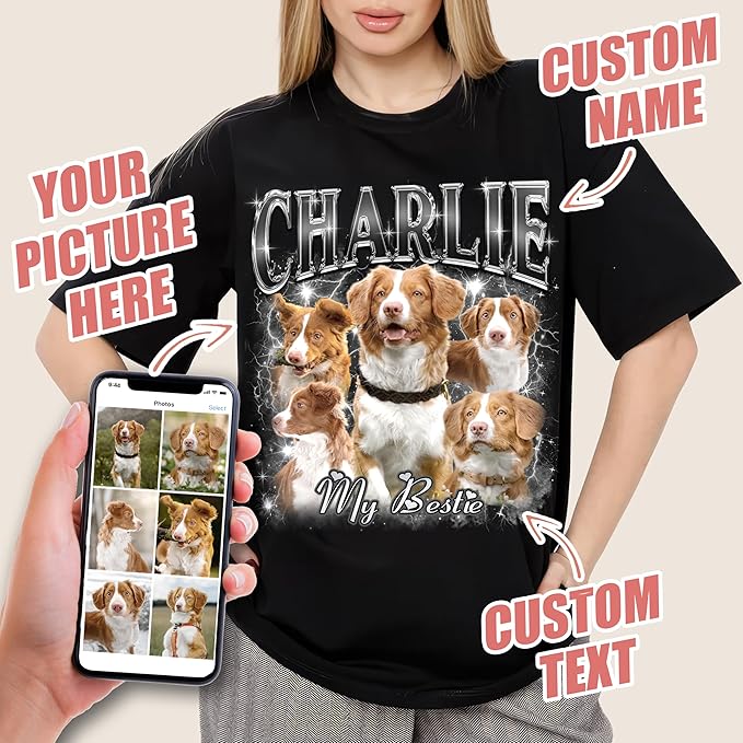 JIX & JOKY Custom Your Own Bootleg Rap Shirts with Dog Faces Custom Pet Shirt for Men Graphic Tshirt Gift Idea for Pet Lovers